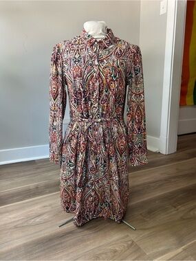 Tommy Hilfiger Corduroy Paisley Long-Sleeve Shirt Dress in Multi-Color
